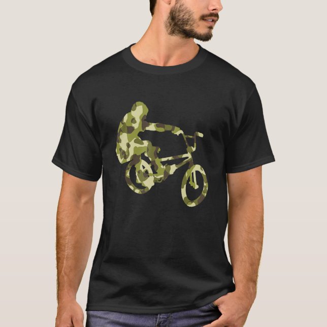 Bmx Bike Camo Racer Biker T-Shirt (Front)