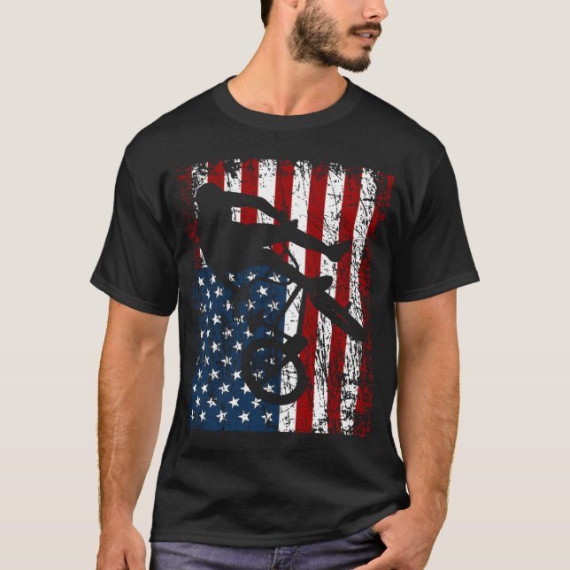 BMX Bike Rider BMX Bike  America USA Flag T-Shirt (Front)