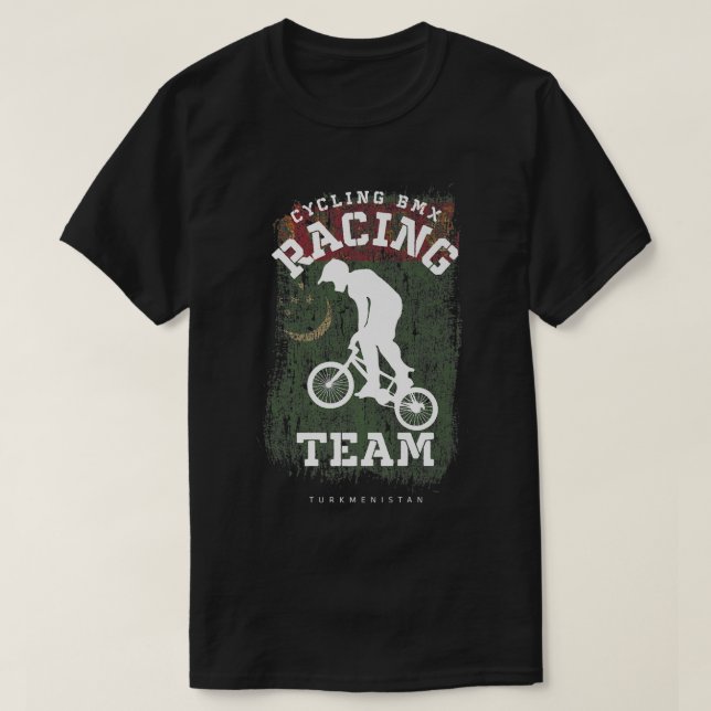 BMX Bike Turkmenistan Flag Biking Cycling Racing B T-Shirt (Design Front)