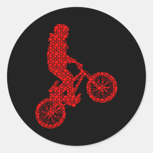 Bmx Biker Bicycle Valentine Hearts Love Cute Silho Classic Round Sticker