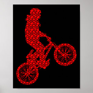 Bmx Biker Bicycle Valentine Hearts Love Cute Silho Poster