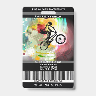 BMX Birthday Invitation VIP Pass ID Badge
