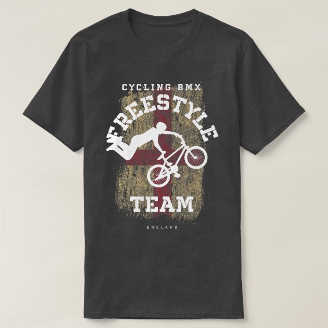 BMX Freestyle Bike England Flag Biking Cycling BMX T-Shirt (Design Front)