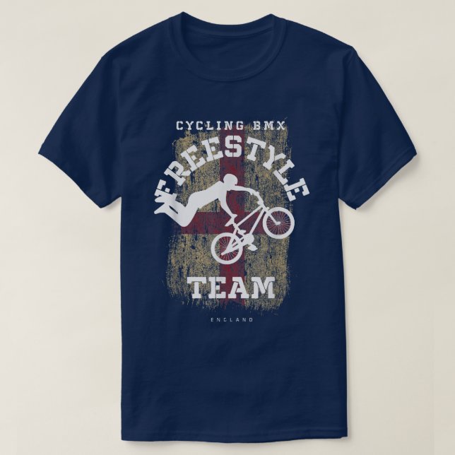 BMX Freestyle Bike England Flag Biking Cycling BMX T-Shirt (Design Front)