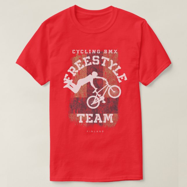 BMX Freestyle Bike Finland Flag Biking Cycling BMX T-Shirt (Design Front)
