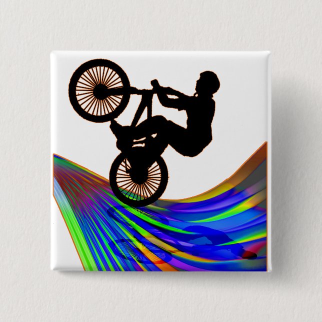 BMX on Rainbow Road 15 Cm Square Badge (Front)
