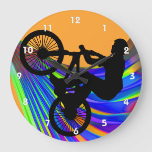 BMX on Rainbow Road Large Clock
