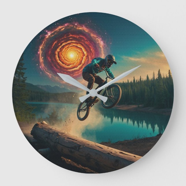 BMX Rider by a Forest Lake Large Clock (Front)