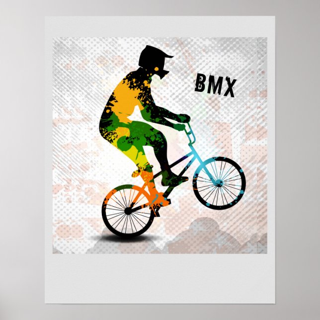 BMX Rider in Abstract Paint Splatters SQ WITH TEXT Poster (Front)