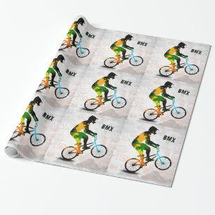 BMX Rider in Abstract Paint Splatters SQ WITH TEXT Wrapping Paper