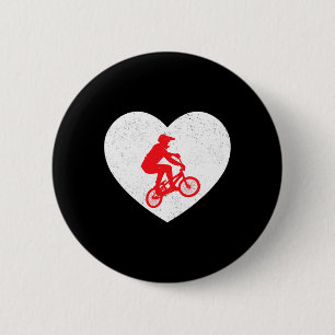 Bmx Silhouette Biker Bicycle Valentine Heart Shape 6 Cm Round Badge