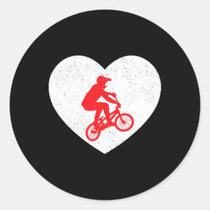 Bmx Silhouette Biker Bicycle Valentine Heart Shape Classic Round Sticker