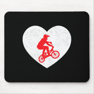 Bmx Silhouette Biker Bicycle Valentine Heart Shape Mouse Pad