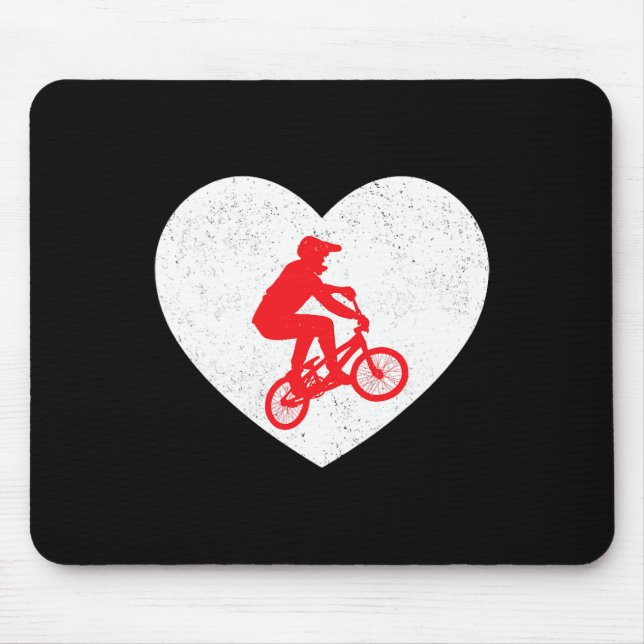 Bmx Silhouette Biker Bicycle Valentine Heart Shape Mouse Pad (Front)