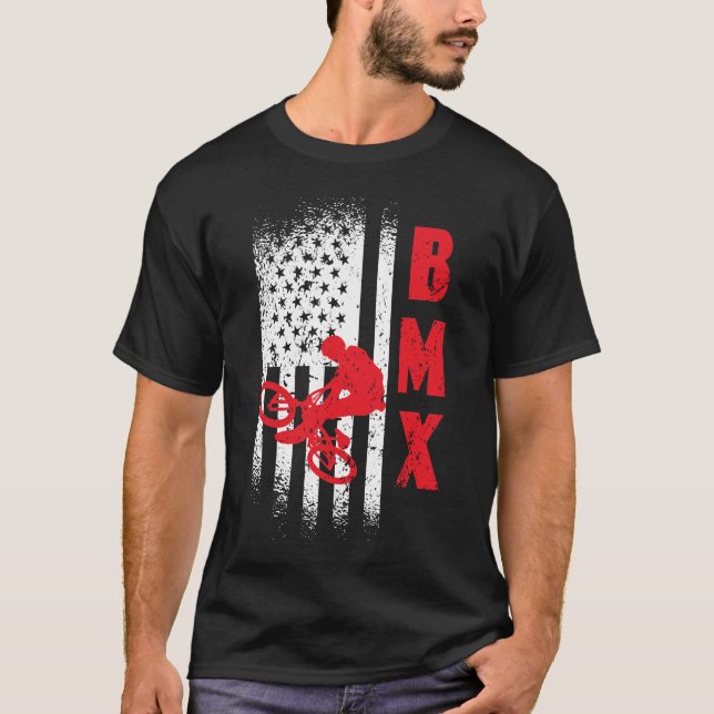 BMX USA America flag sport fan bike cycling T-Shirt (Front)