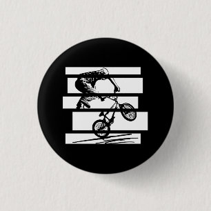 BMX Wheelie Silhouette Urban Lines 3 Cm Round Badge