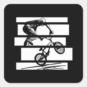 BMX Wheelie Silhouette Urban Lines Square Sticker