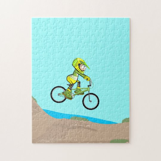 BMX young cycling giving a great jump in the track Jigsaw Puzzle