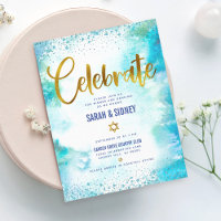 B'nai Mitzvah modern gold turquoise watercolor