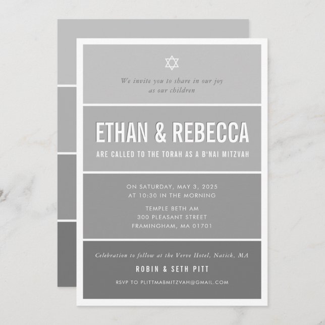 B'NAI MITZVAH modern ombre gradient medium grey Invitation (Front/Back)