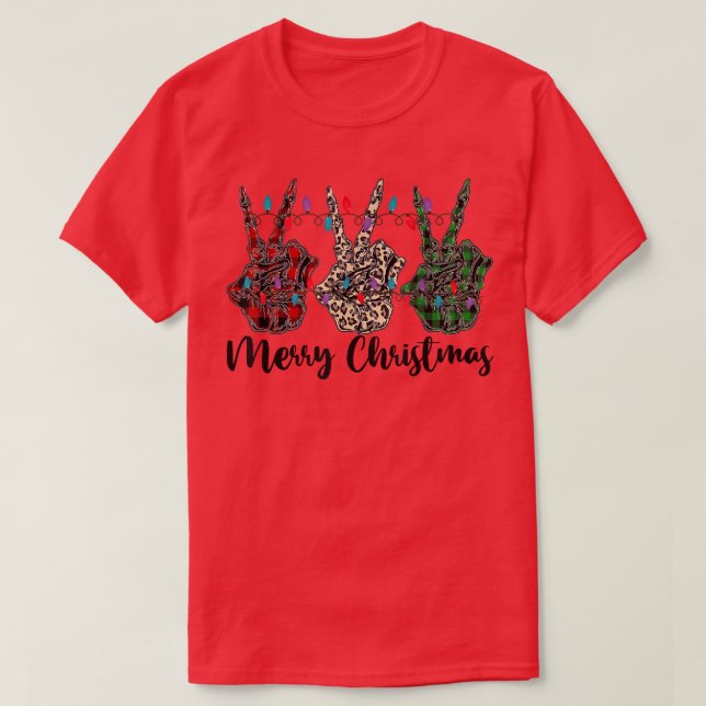 bNJB Merry Xmas Christmas Leopard Skeleton Peace P T-Shirt (Design Front)