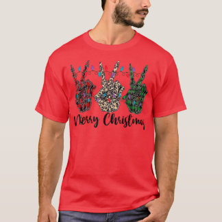bNJB Merry Xmas Christmas Leopard Skeleton Peace P T-Shirt