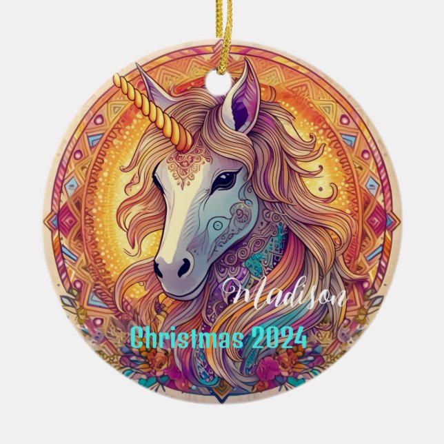 Bo Ho Unicorn Personalised Christmas Ornament (Front)