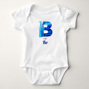 Bo Name Reveal Letter B Boy Blue Paint Newborn Baby Bodysuit