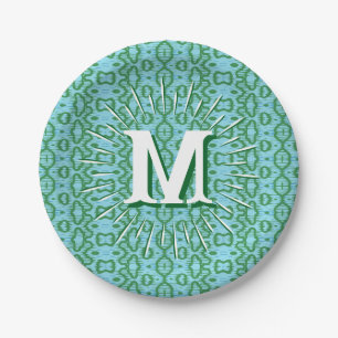 Boa Ripple in Green + Aqua Personalized Paper Plate