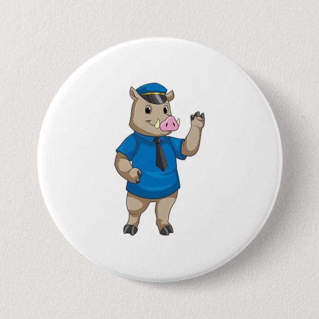 Boar as Police officer with Police hat 7.5 Cm Round Badge (Front)