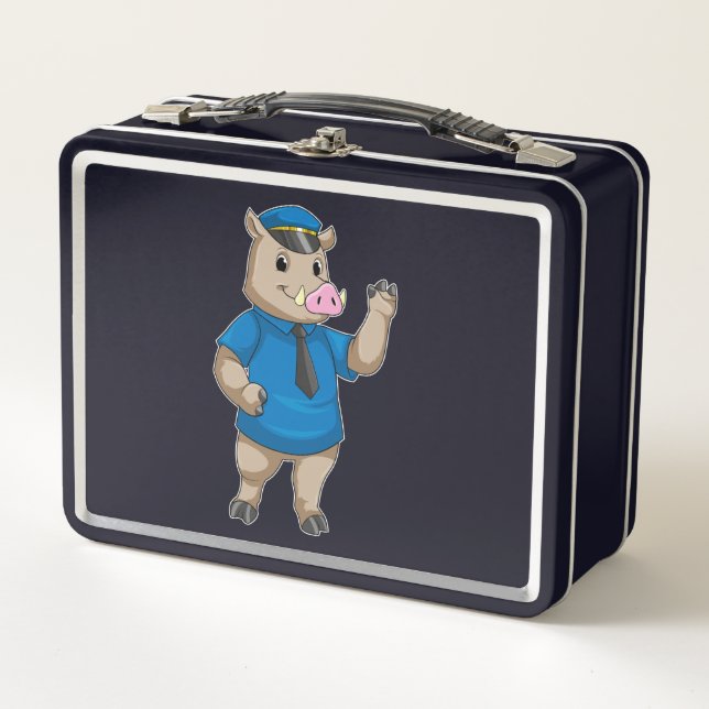 Boar as Police officer with Police hat Metal Lunch Box (Front)