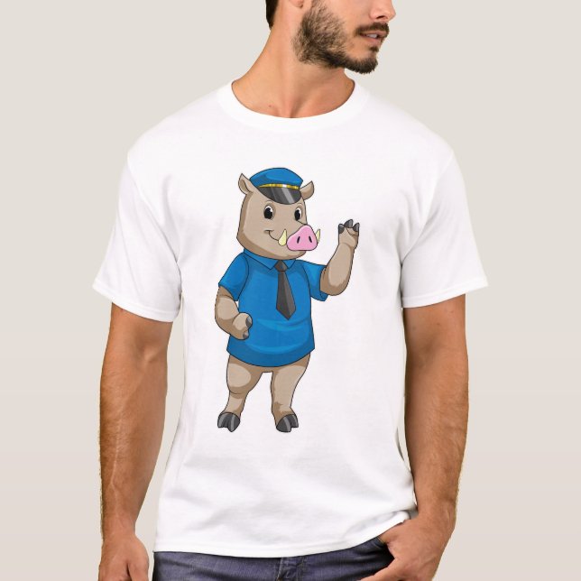 Boar as Police officer with Police hat T-Shirt (Front)