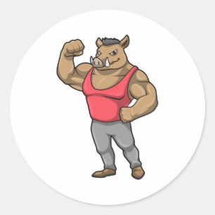 Boar Bodybuilder Bodybuilding Muscles Classic Round Sticker