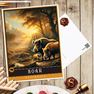 Boar   Cute Family Vintage Animal Postcard