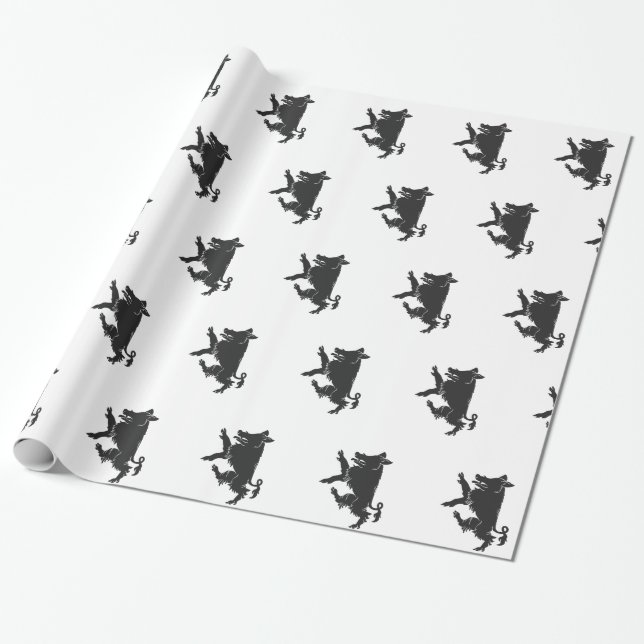 Boar  Dancing heraldry  silhouette Wrapping Paper (Unrolled)