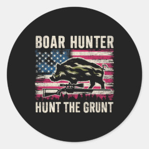 Boar Hunter Mens Hunt The Grunt Vintage American F Classic Round Sticker
