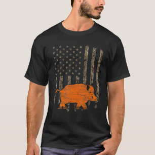 Boar Hunting Distressed American Flag Vintage Camo T-Shirt