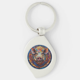 Boar Mosaic with Unique Geometric Artwork Key Ring