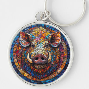 Boar Mosaic with Unique Geometric Artwork Key Ring