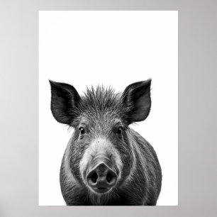 Boar Pig Woodland Modern Portrait black white Poster