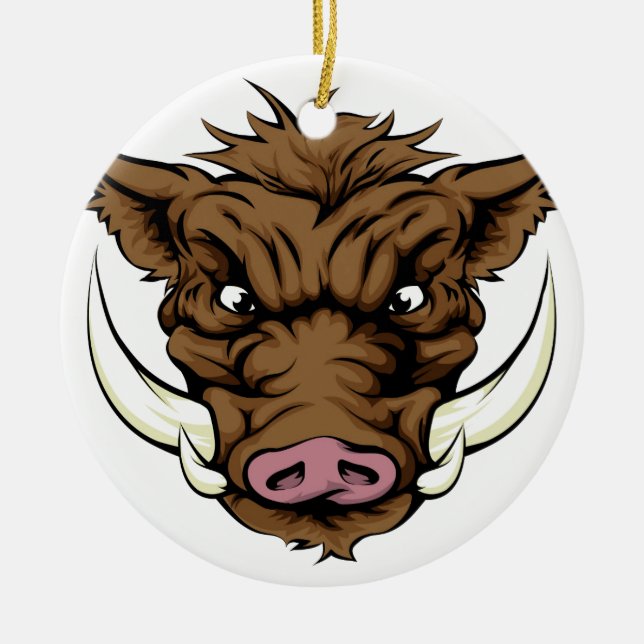 Boar sports mascot character ceramic ornament (Front)