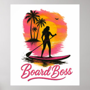 Board Boss SUP Girl Retro Sunset  Poster