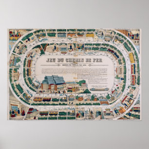 Board for a railway game, 1850 poster