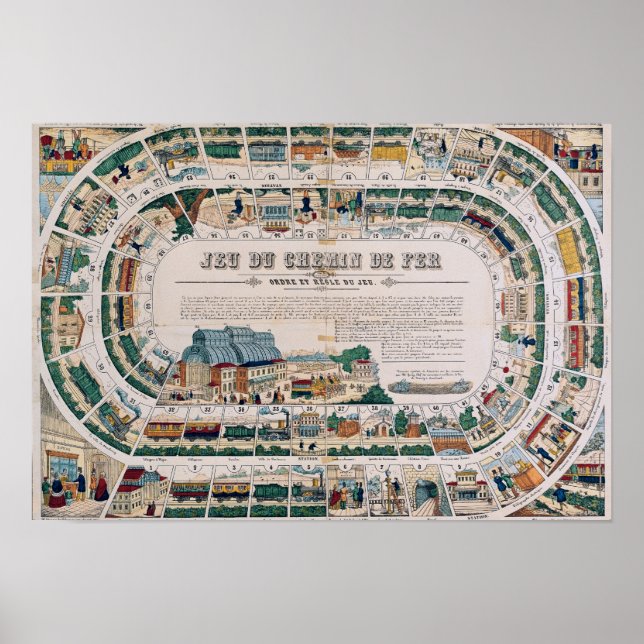 Board for a railway game, 1850 poster (Front)