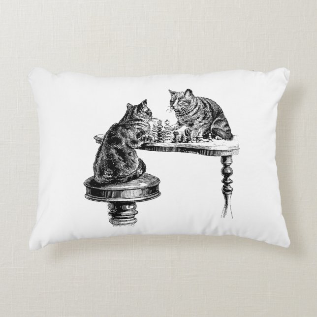 Board Games: Two Cats playing a Chess Match Decorative Cushion (Front)