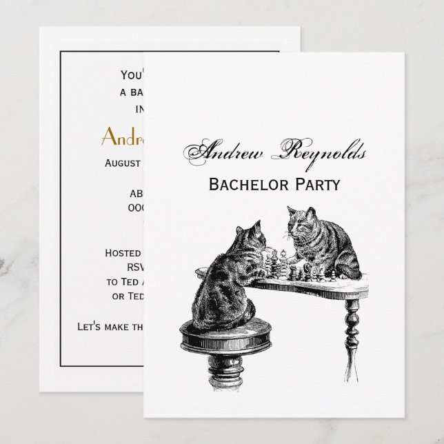 Board Games: Two Cats playing a Chess Match Invitation (Front/Back)