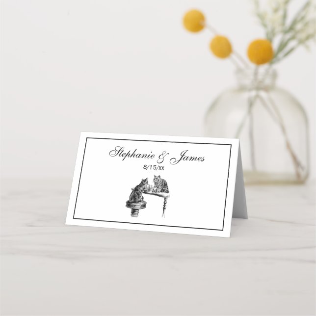 Board Games: Two Cats playing a Chess Match Place Card (Front)