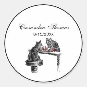 Board Games Two Cats playing Chess Match Red Classic Round Sticker