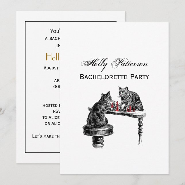 Board Games Two Cats playing Chess Match Red Invitation (Front/Back)