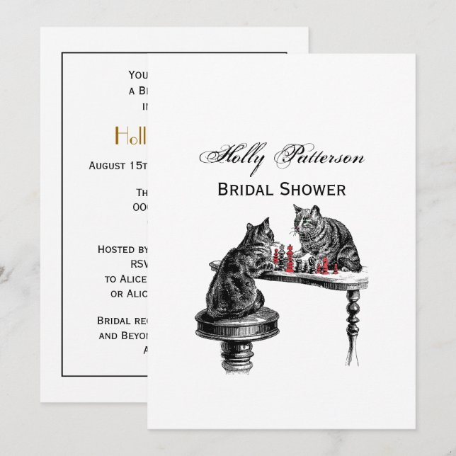 Board Games Two Cats playing Chess Match Red Invitation (Front/Back)
